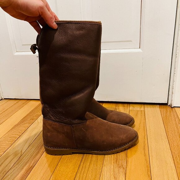Vintage LL Bean Draper England Leather Sheepskin Tall Brown Boots Size 8 - Picture 1 of 16